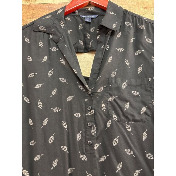 American Eagle Outfitters Womens Black Leaf Print Button-Up Blouse S - Picture 2 of 7